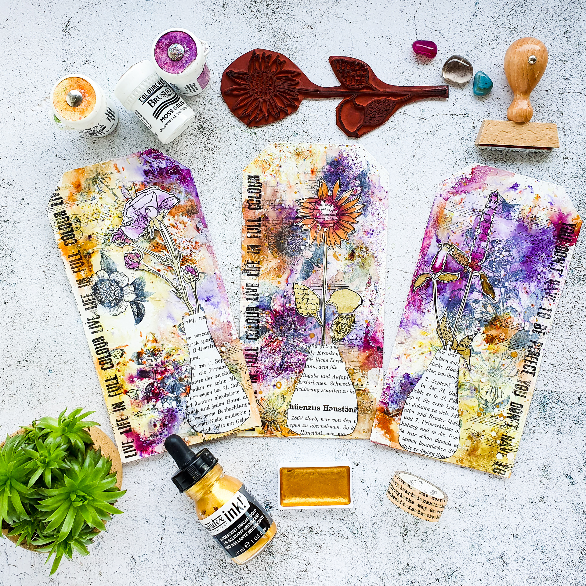 Vintage Mixed Media Tags with Brushos – Video Tutorial – Susanne Rose