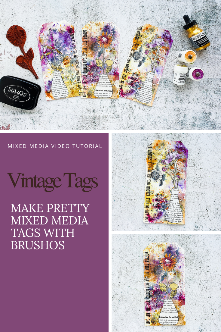 Vintage Mixed Media Tags with Brushos – Video Tutorial – Susanne Rose