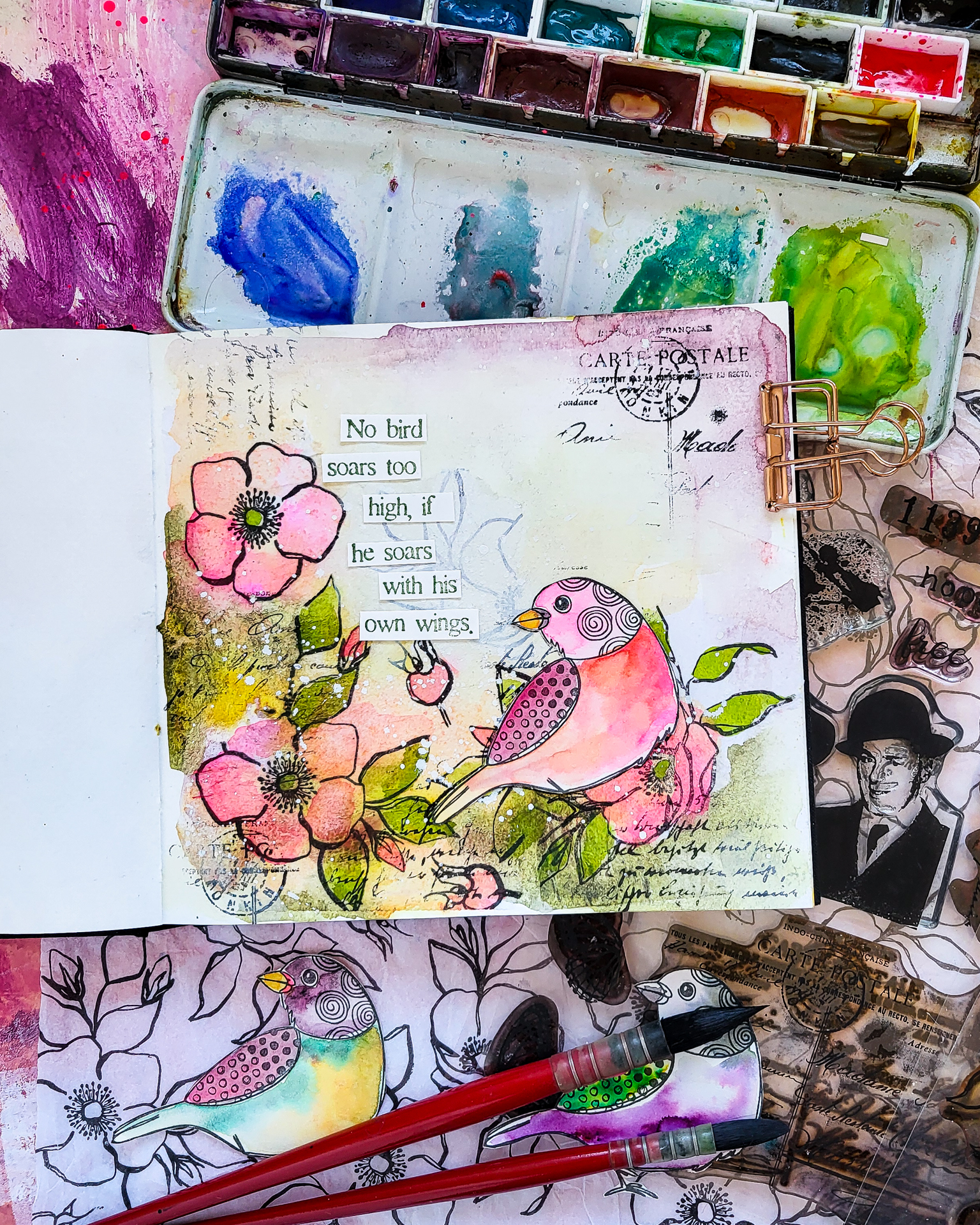 Art Journal Collage with Tissue Paper & Watercolors – a Vintage Spring ...
